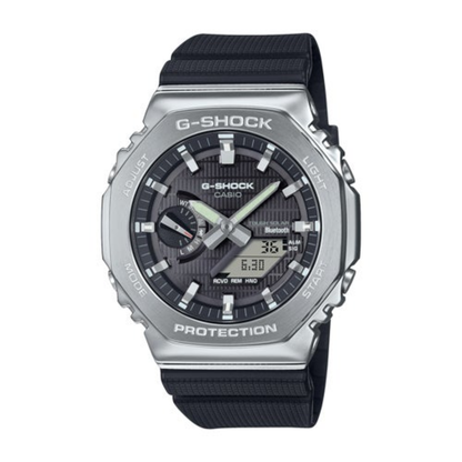 MENS G-STEEL 2100 MOBILE LINK SOLAR STEEL & BLACK RESIN WATCH BLACK DIAL