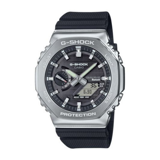 MENS G-STEEL 2100 MOBILE LINK SOLAR STEEL & BLACK RESIN WATCH BLACK DIAL
