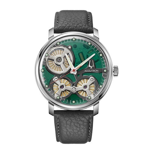 MEN'S SPACEVIEW 2020 ELECTROSTATIC CHARCOAL LEATHER STRAP, GREEN DIAL