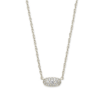 GRAYSON CRYSTAL PENDANT, RHODIUM METAL WHITE CZ
