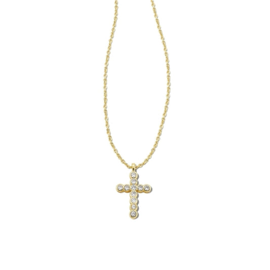 Cross Crystal Pendant Necklace, Gold White Crystal