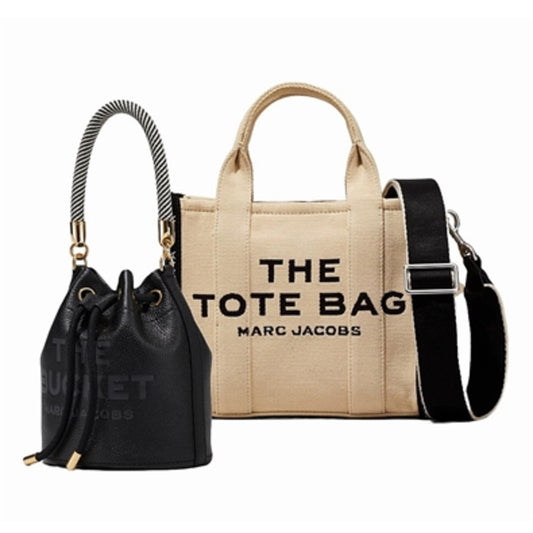 SMALL TOTE/LEATHER BUCKET DUO, WARM SAND/BLACK