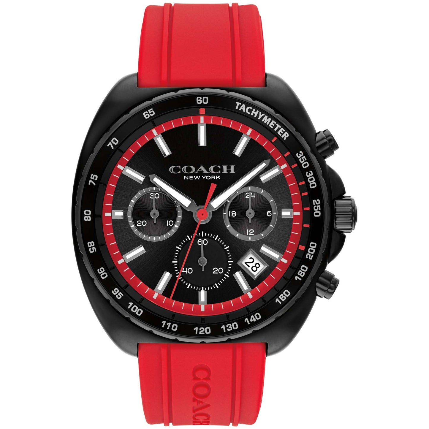 Men's Charter Chronograph Black & Red Silicone Strap Watch, Black Dial