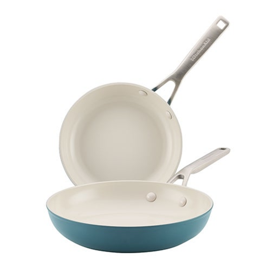 2PC HARD ANODIZED CERAMIC INDUCTION  FRYING PAN SET AGAVE BLUE
