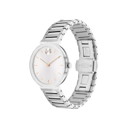 LADIES' BOLD HORIZON SILVER-TONE STAINLESS STEEL WATCH, SILVER DIAL