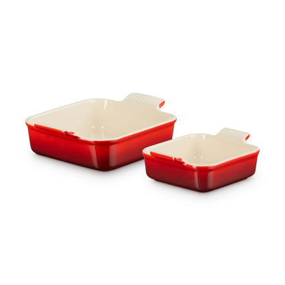 2PC HERITAGE STONEWARE SQUARE BAKING DISH SET CERISE