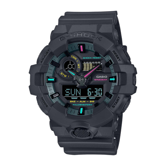 MEN'S GA-700 BIG CASE ANA/DIGI RESIN WATCH W/ FLUORESCENT ACCENTS