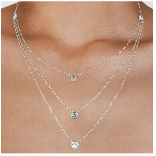 LADIES TRIPLE ROUND CZ NECKLACE