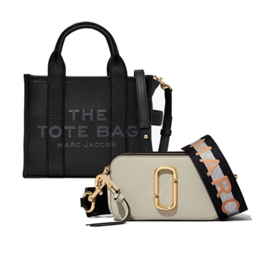 SMALL LEATHER TOTE/SNAPSHOT DUO, BLACK/NEW DUST MULTI