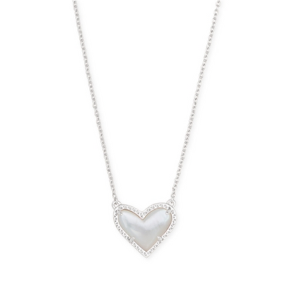 ARI HEART SHORT PENDANT NECKLACE, RHOD IVORY MOP