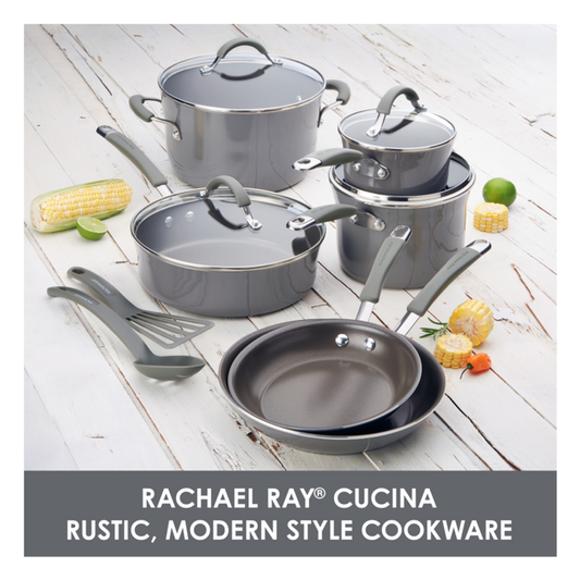 12 - PIECE CUCINA HARD PORCELAIN ENAMEL NONSTICK COOKWARE SET - (SEA SALT GRAY)