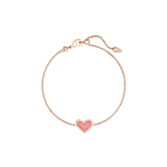 ARI HEART DELICATE CHAIN BRACELET, ROSE GOLD PINK DRUSY