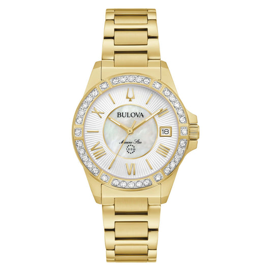 LADIES' MARINE STAR STAINLESS STEEL WATCH, MOTHER-OF-PEARL DIAL