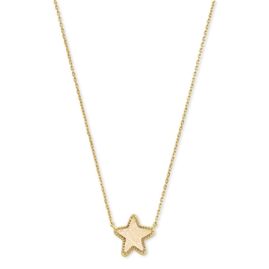 JAE STAR SHORT PENDANT, GOLD IRIDESCENT DRUSY