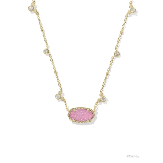 Mickey Mouse Elisa Necklace, Gold Hot Pink Drusy