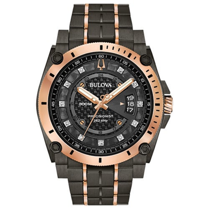 MENS PRECISIONIST GRY & RSE GLD DIAMOND WATCH BLK/GRY DIAL