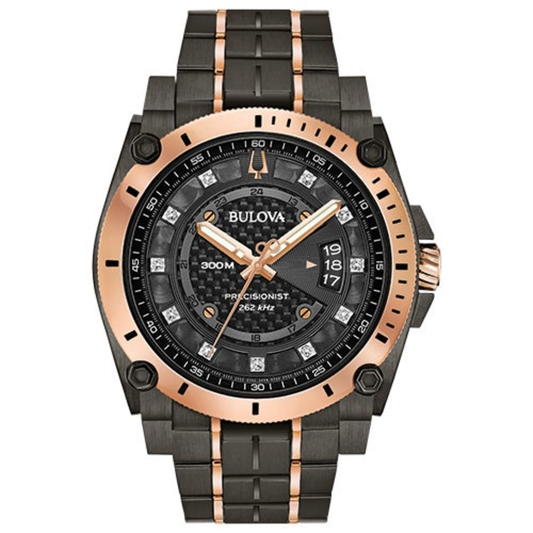 MENS PRECISIONIST GRY & RSE GLD DIAMOND WATCH BLK/GRY DIAL