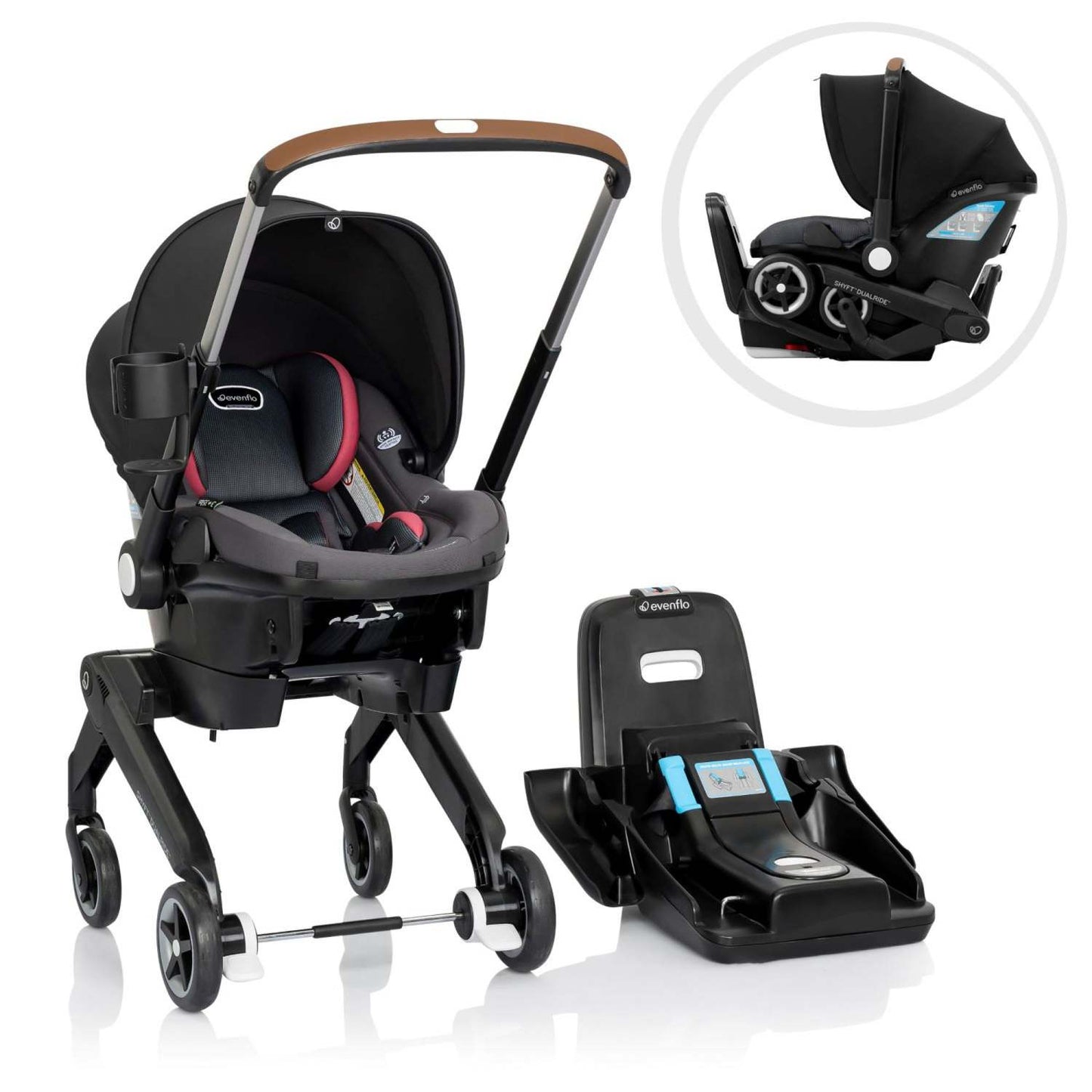SHYFT DUALRIDE CAR SEAT & STROLLER COMBO W/ CARRYALL STORAGE BAG SYLVA PINK