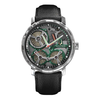 MEN'S SPACEVIEW 2020 ELECTROSTATIC BLACK LEATHER WATCH, SMOKE GRAY DIAL