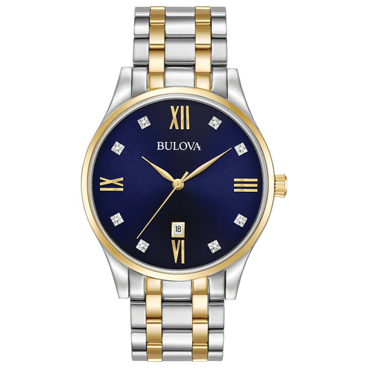 MENS DIAMOND TWO-TONE STAINLESS STEEL WATCH DARK