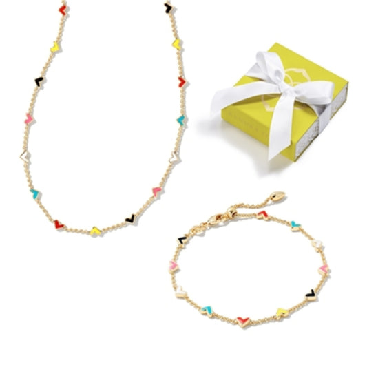 Haven Heart Necklace and Bracelet Set, Gold Multi