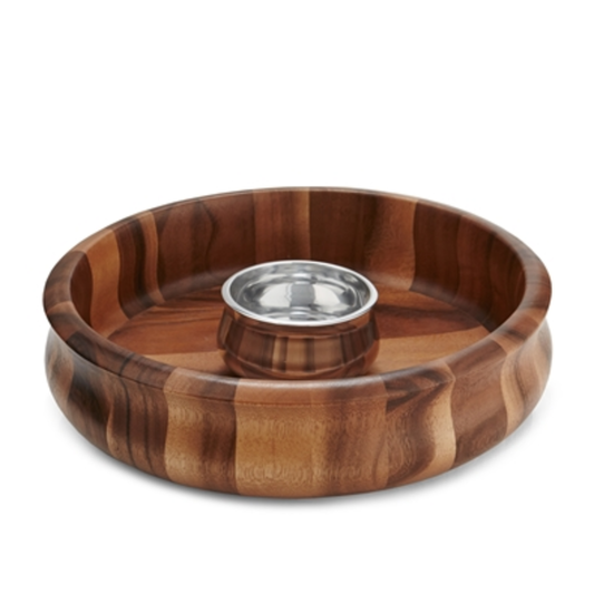 NARA CHIP  AND  DIP, WOOD/ALLOY, 13” D X 3.