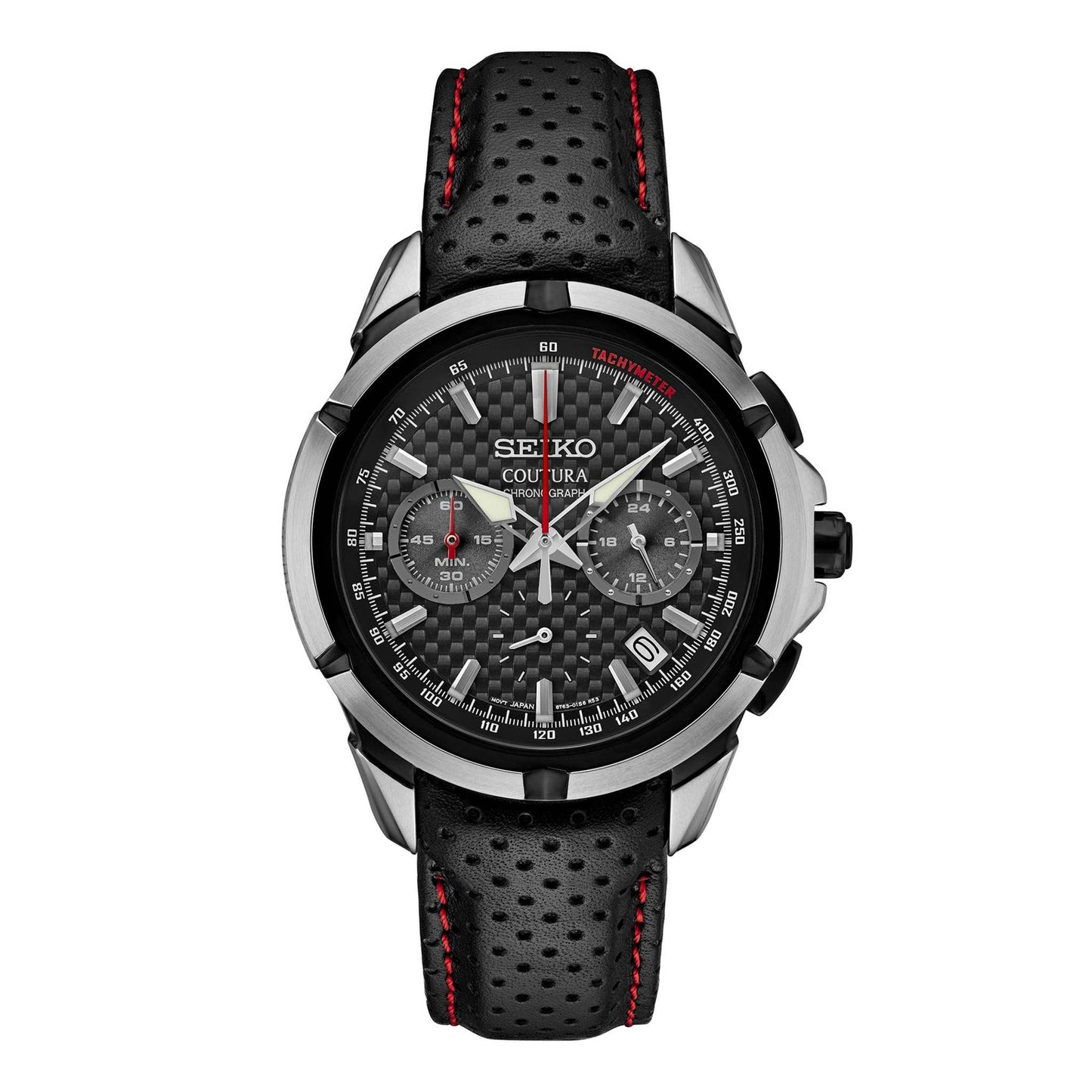 MEN'S COUTURA CHRONOGRAPH & LEATHER WATCH, CARBON FIBER DIAL