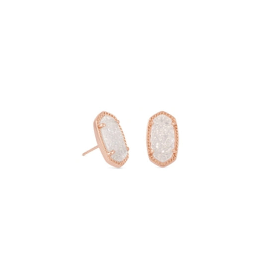 Ellie Stud Earrings, Rose Gold Iridescent Drusy