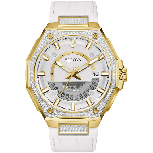 Men's Series X Precisionist Diamond & White Leather Strap Watch, White Dial