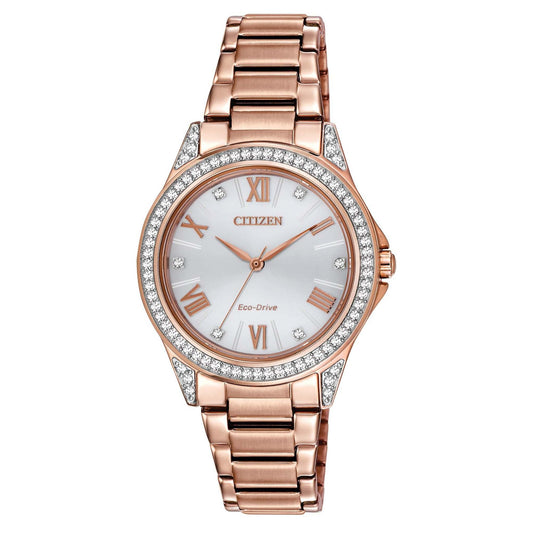 LADIES POV ECO-DRIVE CRYSAL STAINLESS STEEL WATCH