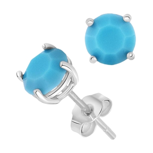 STERLING SILVER TURQUOISE ROUND STUDS, GREEN, 6MM