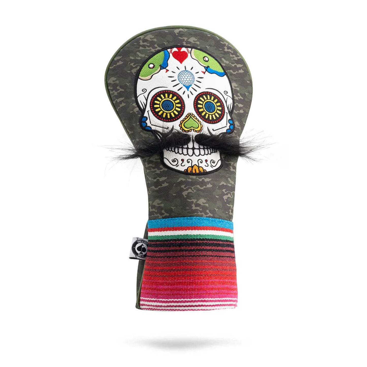 MUSTACHE SUGAR SKULL - DRIVER COVER GREEN CAMO