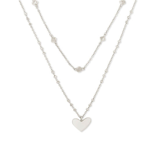 Ari Heart Multi Strand Necklace, Rhodium