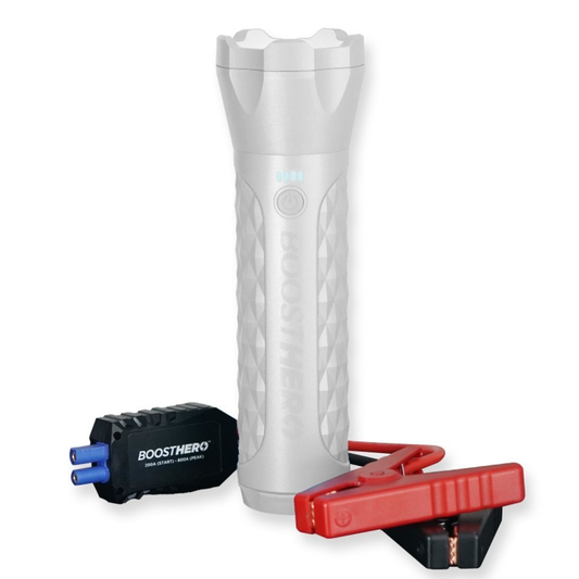 BOOSTHERO VEHICLE JUMP STARTER, FLASHLIGHT & POWER BANK - (WHITE METALLIC)