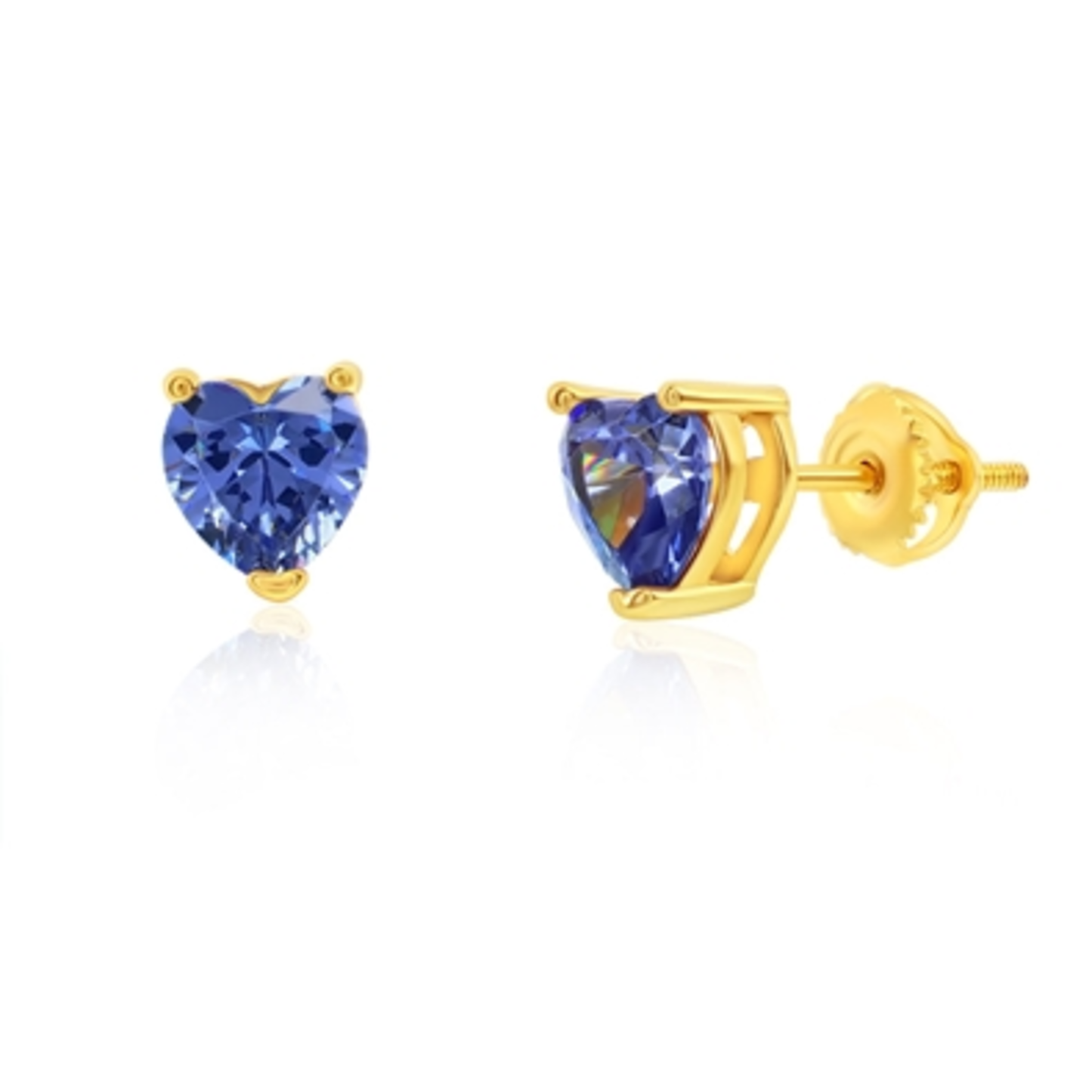 STERLING SILVER TANZANITE HEART EARRINGS, PURPLE, 6MM