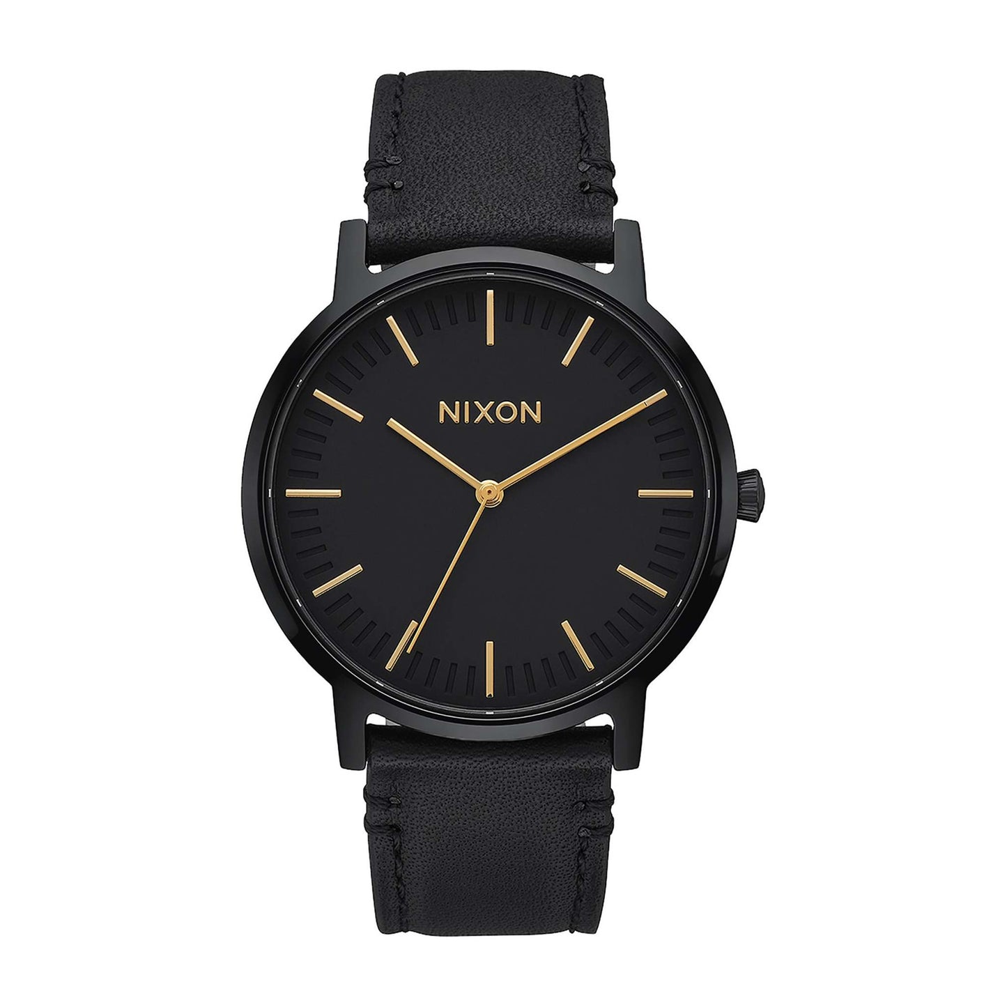 MEN'S PORTER BLACK LEATHER STRAP WATCH, BLACK DIAL