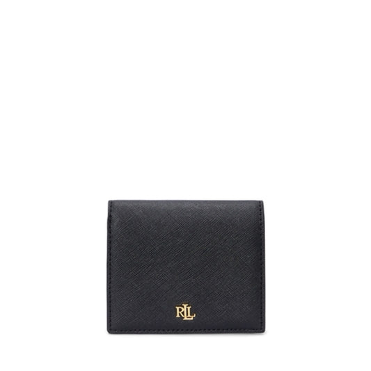 Crosshatch Leather-Compact Wallet, Black