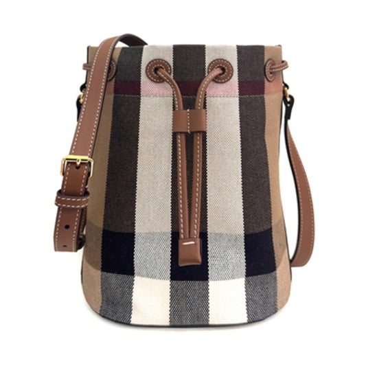 Bucket Check Bag, Taupe Brown Check