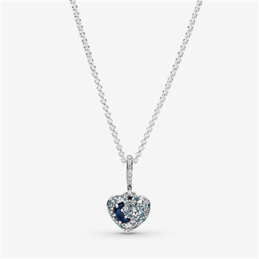 BLUE MOON AND STARS HEART NECKLACE