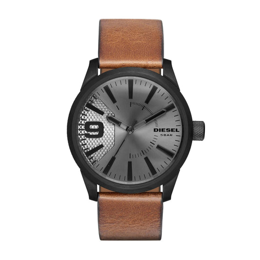 MENS RASP LEATHER STRAP WATCH GUNMETAL DIAL