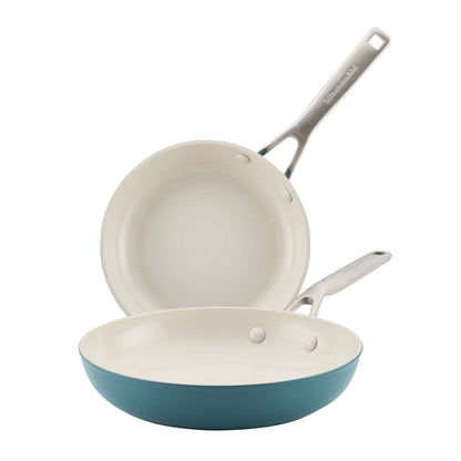 2PC HARD ANODIZED CERAMIC INDUCTION  FRYING PAN SET AGAVE BLUE