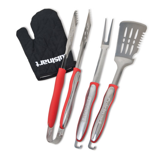 4 PIECE GRILL TOOL SET W/ GRILL GLOVE - RED