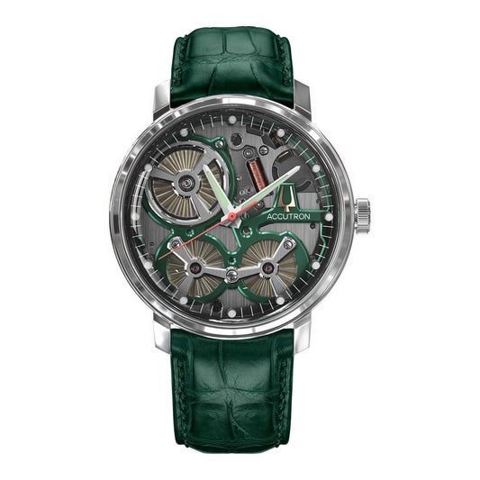 MEN'S SPACEVIEW 2020 ELECTROSTATIC GREEN ALLIGATOR STRAP, SMOKE GRAY DIAL