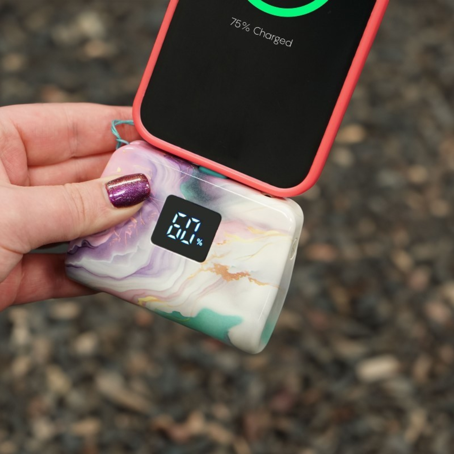 TOTALBOOST MINI 5,000MAH POWER BANK W/ INTERCHANGEABLE ADAPTERS - (PASTEL MARBLE)