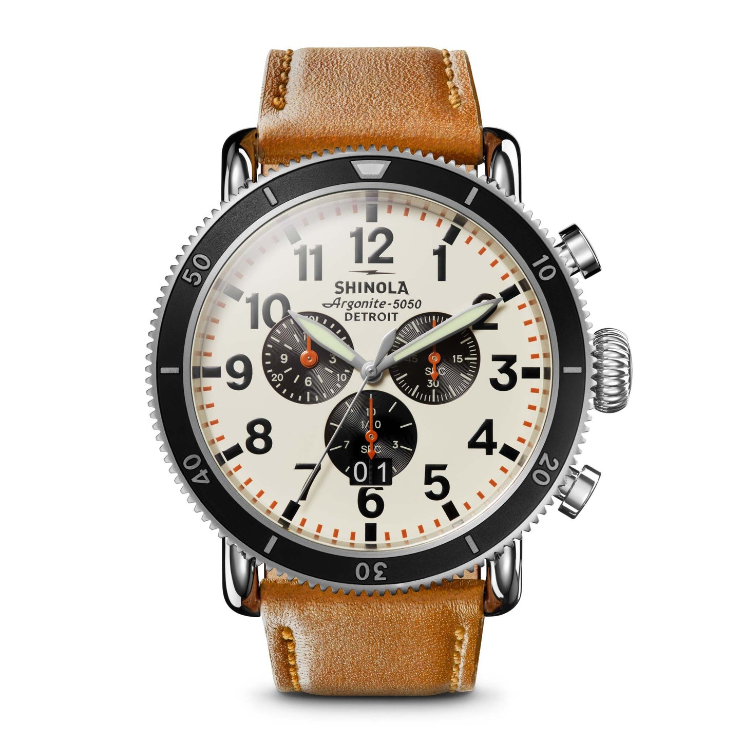 MENS' RUNWELL CHRONO BOURBON LEATHER STRAP WATCH