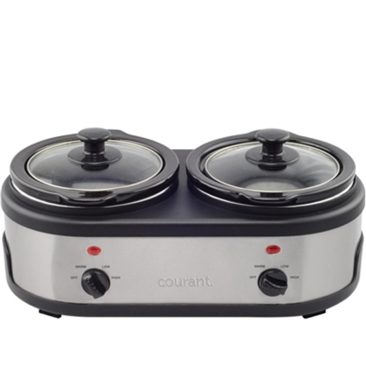 DOUBLE SLOW COOKER, STAINLESS STEEL, 3.2 QUART