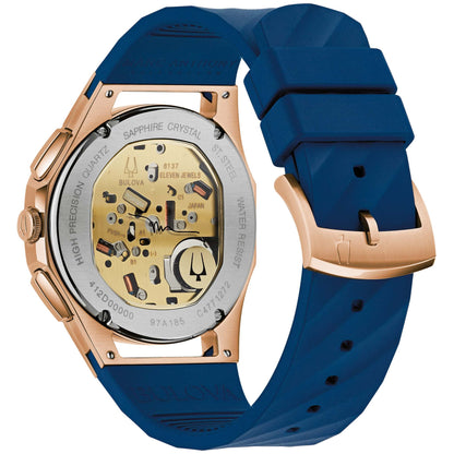 MEN'S CURV MARC ANTHONY CHRONOGRAPH BLUE EPDM RUBBER STRAP WATCH, BLUE DIAL