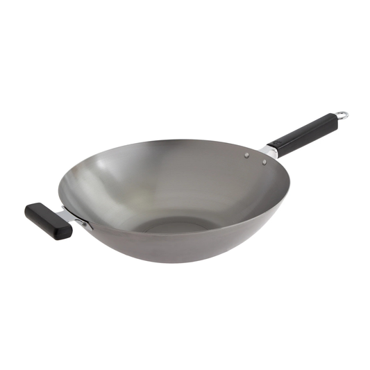 JOYCE CHEN PROFESSIONAL SERIES 14-INCH CARBON STEEL FLAT BOTTOM WOK WITH PHENOLIC HANDLES