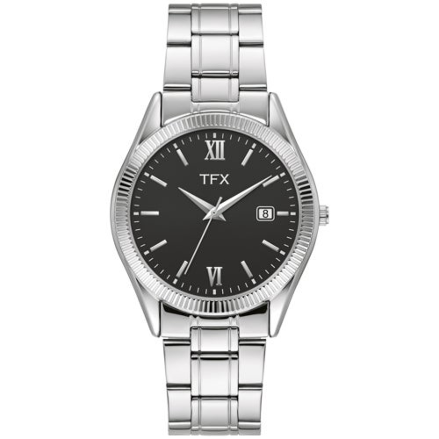 MEN'S TFX BY BULOVA SILVER-TONE STAINLESS STEEL WATCH BLACK DIAL