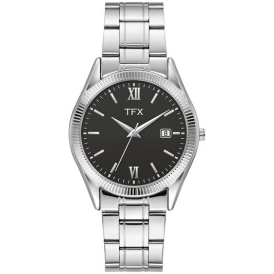 MEN'S TFX BY BULOVA SILVER-TONE STAINLESS STEEL WATCH BLACK DIAL